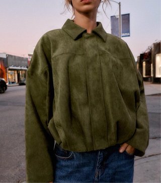 Chaqueta Zara efecto ante verde oliva T M