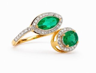 Anillo Certificado 2 Esmeraldas 53 Diamantes Oro