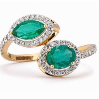 Anillo Oro 14K Esmeraldas Naturales + 53 Diamantes