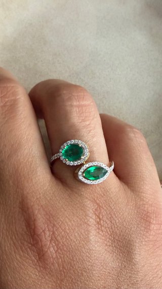 Anillo Oro 14K Esmeraldas Naturales + 53 Diamantes