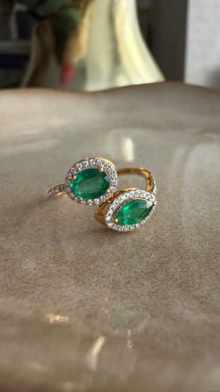 Anillo Oro 14K Esmeraldas Naturales + 53 Diamantes