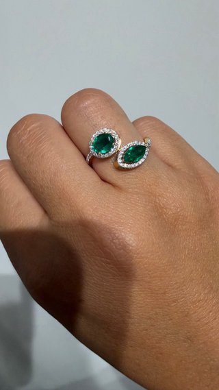 Anillo Oro 14K Esmeraldas Naturales + 53 Diamantes