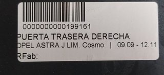 PUERTA TRASERA DERECHA OPEL ASTRA J LIM. Cosmo
