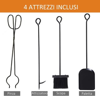 Portalegna De Interior Y Exterior De Metal Con 2 Estantes, Portalegna Para Leña Con Escoba, Paleta, Pinza, Atizador Y Mangos, Base Porta Leña Elevada Y Decoraciones, 51.5X33X77Cm, Oro Y Negro