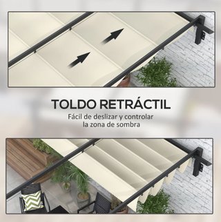 Pérgola 3x3m con Techo Retráctil Beige