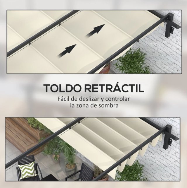 Pérgola 3x3m con Techo Retráctil Beige