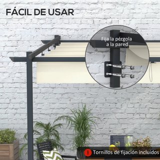 Pérgola 3x3m con Techo Retráctil Beige