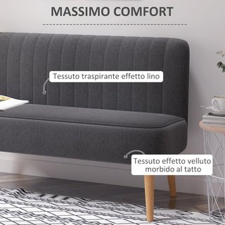 Sofá de 2 Plazas en Tejido Efecto Lino Sin Brazos Diseño a Rayas, Sofá de 2 Plazas Acolchado Ahorra Espacio Moderno con Patas de Caucho para Salón, 117X56.5X77 Cm, Gris Oscuro