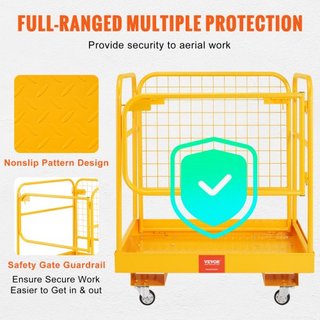 Jaula de Seguridad para Montacargas, Capacidad de Carga de 544.3 kg, 91.4 x 91.4 cm, Plataforma de Trabajo Plegable para Montacargas con Ruedas Giratorias Bloqueables, Orificio de Drenaje y Cadena...