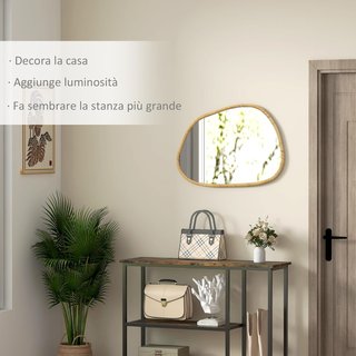 Espejo De Pared Moderno Con Bordes Irregulares, Espejo Con Marco De Madera Para Dormitorio, Sala De Estar, Entrada, 80X60 Cm