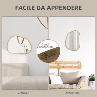 Espejo De Pared Moderno Con Bordes Irregulares, Espejo Con Marco De Madera Para Dormitorio, Sala De Estar, Entrada, 80X60 Cm