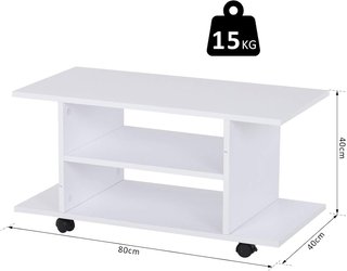 Mueble TV Moderno Con Estantes, Mueble Porta TV De 42" Con Ruedas Giratorias Con Frenos, 2 Pequeños Estantes Laterales Para Sala De Estar Y Dormitorio, 80X40X40 Cm, Blanco