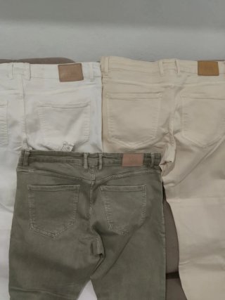 Pantalones mujer beige, verde oliva y blanco