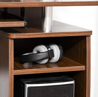 Escritorio Moderno para Computadora con Cajones, Escritorio Ahorra Espacio con Librería, Estante Extraíble y Soporte para Teclado, 120X55X85Cm, Marrón