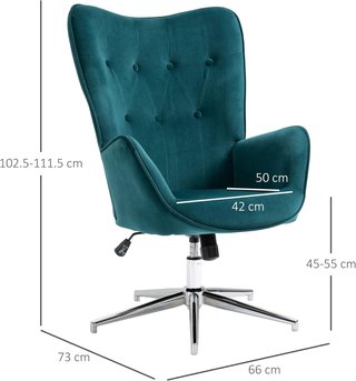 Sillón de Terciopelo para Oficina y Salón, Sillón Giratorio Acolchado con Reposabrazos y Altura Ajustable, Azul