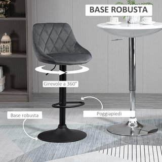 Set de 2 Taburetes de Bar con Altura Regulable, Base de Metal y Asiento de Piel Sintética, Taburetes Altos Modernos Giratorios con Respaldo y Reposapiés 46X48X83-104Cm, Gris y Negro