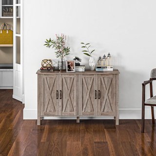 Mueble de Cocina Bajo Estilo Rústico Con 2 Estantes Ajustables, Credenza Buffet para TV Hasta 55 Pulgadas Con 4 Puertas de Madera, 120X37X75 Cm, Gris