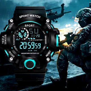 Reloj Deportivo Táctico Digital Negro/Azul