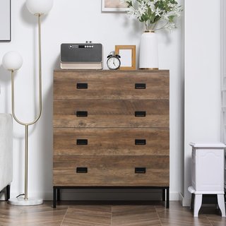 Cómoda de 4 Cajones con Manijas de Aglomerado y Metal para Sala de Estar y Dormitorio, 80X39X95 Cm, Marrón