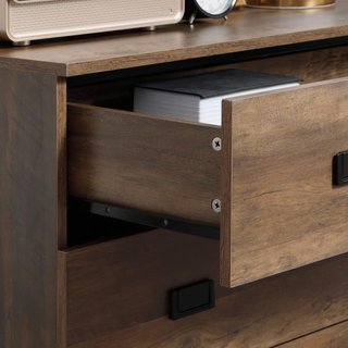 Cómoda de 4 Cajones con Manijas de Aglomerado y Metal para Sala de Estar y Dormitorio, 80X39X95 Cm, Marrón