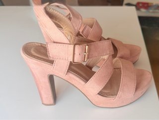 Sandalias tacón rosa ante
