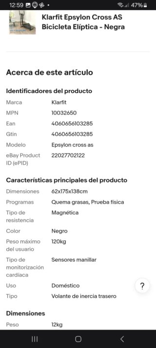 Bicicleta Elíptica Negra karlfit  epsylon cross