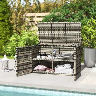 Baúl Exterior de 350L a 2 Niveles en Rattan PE, Contenedor de Exterior con Pistones a Gas y Estructura de Acero, 118X57X69 Cm, Gris