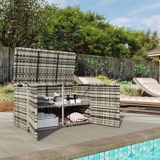 Baúl Exterior de 350L a 2 Niveles en Rattan PE, Contenedor de Exterior con Pistones a Gas y Estructura de Acero, 118X57X69 Cm, Gris