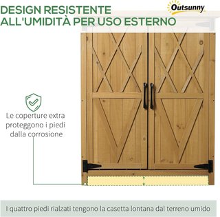 Cobertizo para Herramientas de Jardín con 2 Puertas, 4 Estantes y Base Elevada, Caseta de Herramientas de Jardín en Madera de Abeto con Techo de Chapa Galvanizada y Cierre Magnético, 75X40X90 Cm, ...
