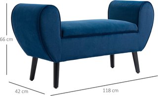 Banco Contenedor Tapizado para Dormitorio y Entrada, Banco de Pie de Cama en Tejido Aterciopelado con Brazos, 118X42X66Cm, Azul