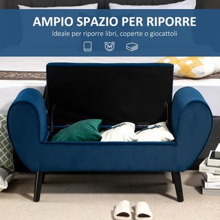 Banco Contenedor Tapizado para Dormitorio y Entrada, Banco de Pie de Cama en Tejido Aterciopelado con Brazos, 118X42X66Cm, Azul