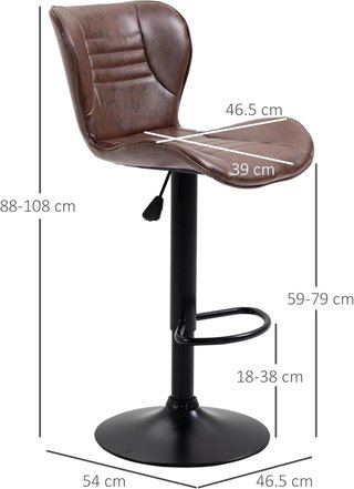 Conjunto de 2 Taburetes Altos de Piel Sintética, Taburetes de Cocina con Altura Ajustable, Asiento Giratorio y Reposapiés, Marrón
