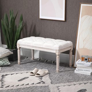 Banco de Cama de Diseño Moderno, Banco Acolchado con Recubrimiento Efecto Lino, Patas de Madera, Vintage, Dormitorio y Entrada, 40X80X43 Cm, Beige