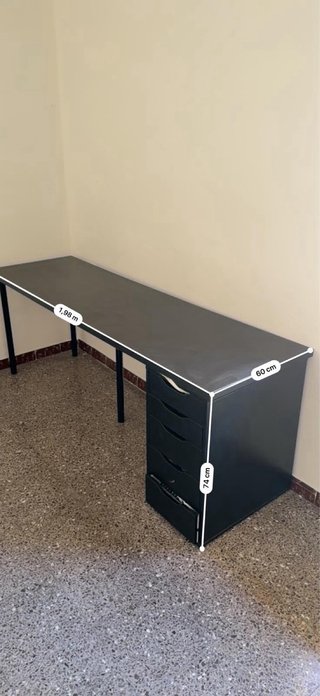 Escritorio IKEA Negro 198x60cm con Cajonera Alex