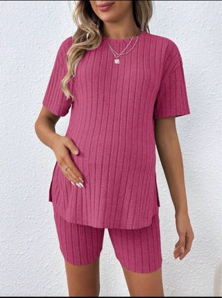 Conjunto premamá tejido rosa