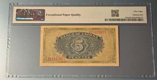 5 Pesetas España 1940 Banco de España PMG 58 EPQ