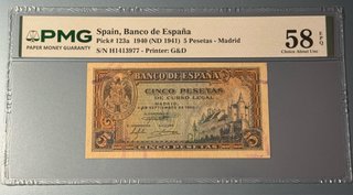 5 Pesetas España 1940 Banco de España PMG 58 EPQ