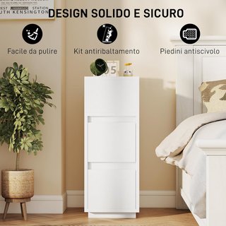 Juego de 2 Mesitas de Noche Estrechas y Altas con 2 Cajones y Estante Abierto, Mesitas Modernas Ahorra Espacio, Mesas para Sofá, Sala de Estar, Salón y Dormitorio, 25X30X65 Cm, Blanco