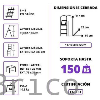Escalera Telescópica Aluminio 4+4 Pestaña