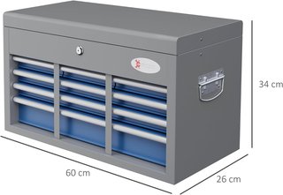 Caja de Herramientas con 6 Cajones, un Compartimento Superior y 2 Llaves, Caja de Herramientas de Acero con Asas Laterales, 60X26X34 Cm. Azul