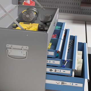 Caja de Herramientas con 6 Cajones, un Compartimento Superior y 2 Llaves, Caja de Herramientas de Acero con Asas Laterales, 60X26X34 Cm. Azul