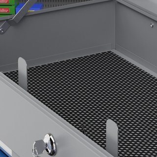 Caja de Herramientas con 6 Cajones, un Compartimento Superior y 2 Llaves, Caja de Herramientas de Acero con Asas Laterales, 60X26X34 Cm. Azul