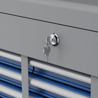 Caja de Herramientas con 6 Cajones, un Compartimento Superior y 2 Llaves, Caja de Herramientas de Acero con Asas Laterales, 60X26X34 Cm. Azul