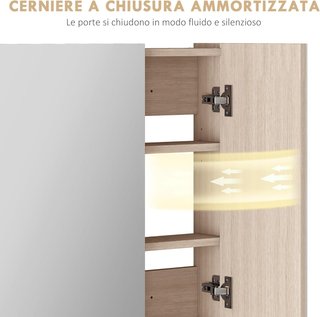 Espejo de Baño Contenedor Con 3 Puertas Espejadas Soft Close, Espejo de Baño Con Estantes Ajustables en Madera y Vidrio, 90X13.5X60 Cm, Color Madera
