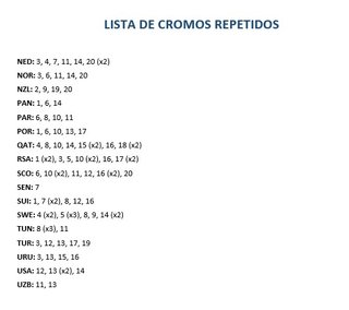 Lista Cromos Faltantes Mundial 26 - Cambio