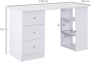 Escritorio para PC para Habitación y Oficina con Cajonera y Estantes de Almacenamiento en Madera 120X49X72Cm Blanco