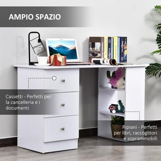 Escritorio para PC para Habitación y Oficina con Cajonera y Estantes de Almacenamiento en Madera 120X49X72Cm Blanco