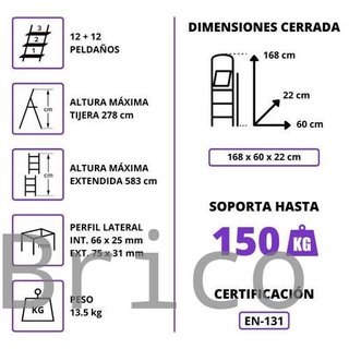 Escalera Telescópica Aluminio 6+6 Pestaña