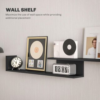 Mueble de TV con estante de pared, estantes abiertos y armario de madera, mueble de TV moderno para sala de estar y dormitorio, negro y marrón