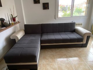 Sofá Chaise Longue Cama con Canapé Gris/Beige